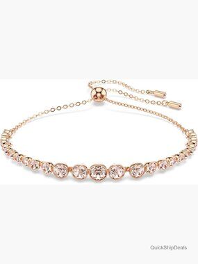 Rose Gold-Tone Tennis Bracelet with Pink Crystals, Adjustable Slide Closure
